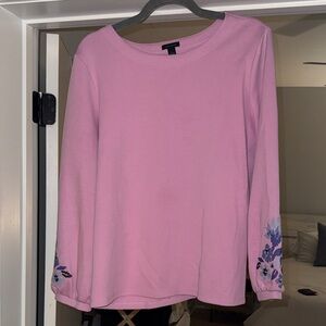 Ann Taylor Lavender Long Sleeve Top with Floral Accents